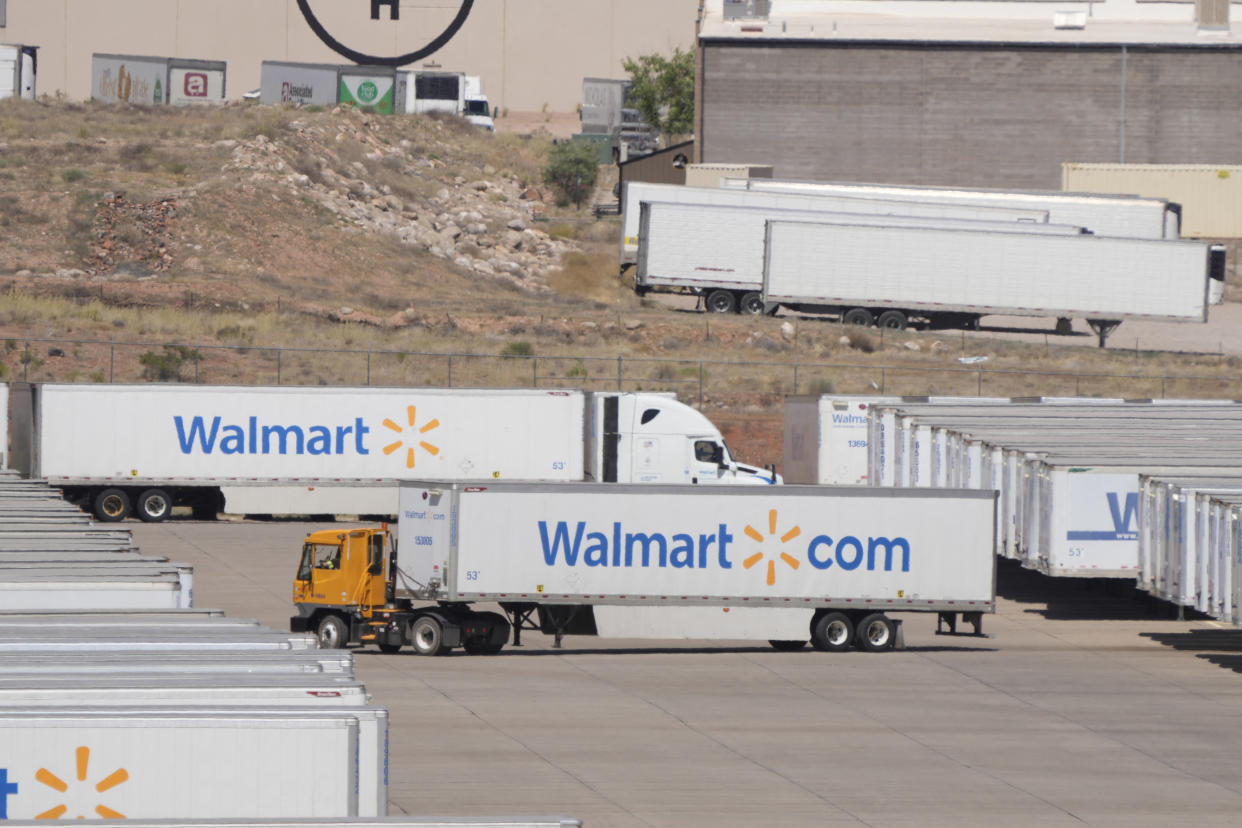 A Walmart truck pulls into a Walmart distribution center in Hurricane, Utah on May 30, 2024. (Photo by GEORGE FREY/AFP) (Photo by GEORGE FREY/AFP via Getty Images)